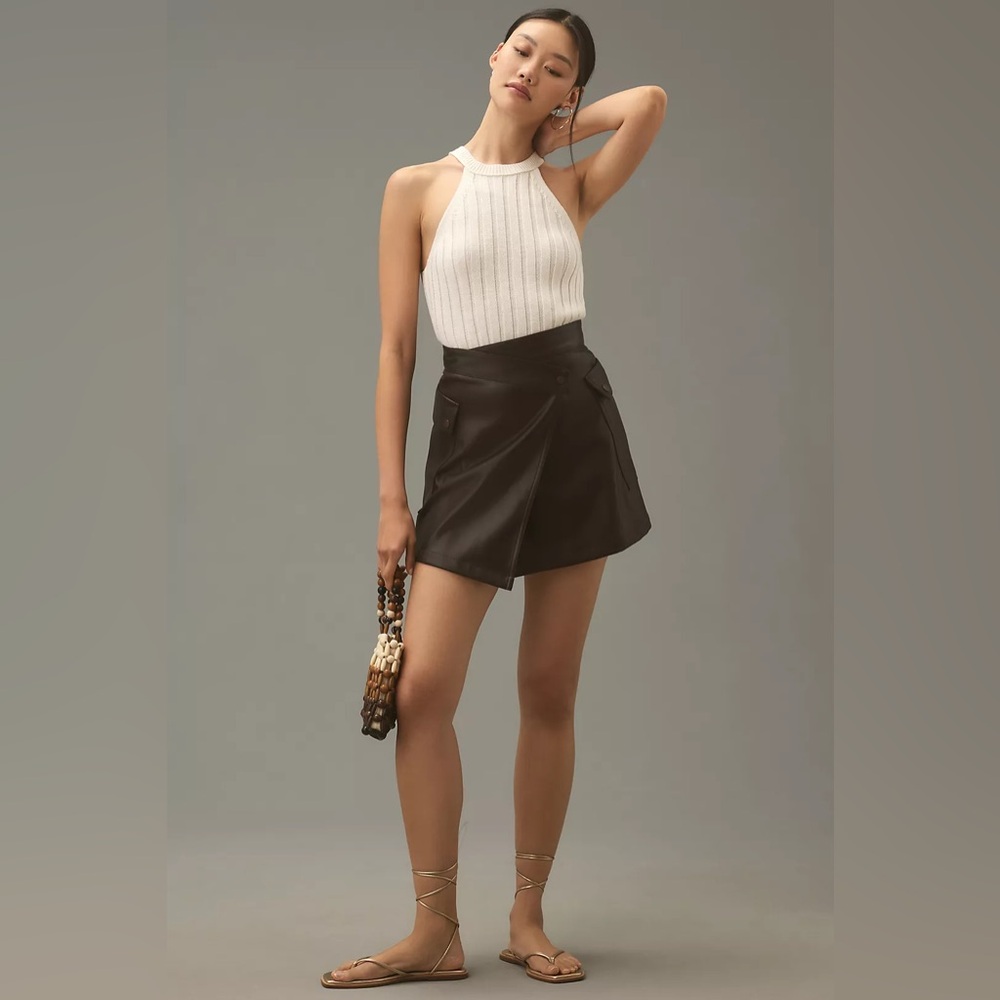Bishop + Young Margarita Wrap Mini Skirt Chocolate Size Small NWT